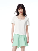 Women's Cropped Cotton-Blend Printed T-Shirt